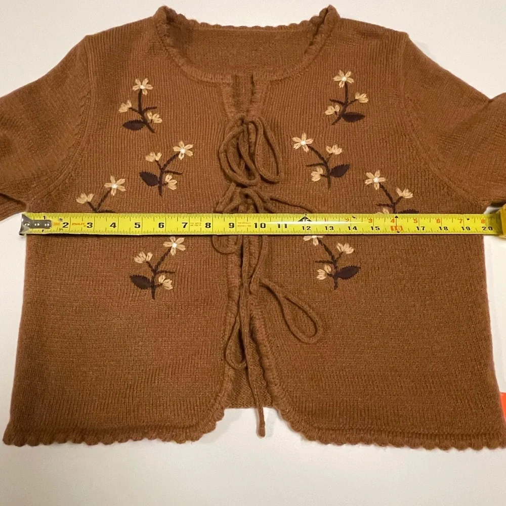 Cider Brown Floral Embroidery Women's Sweater - Picture 8 of 10